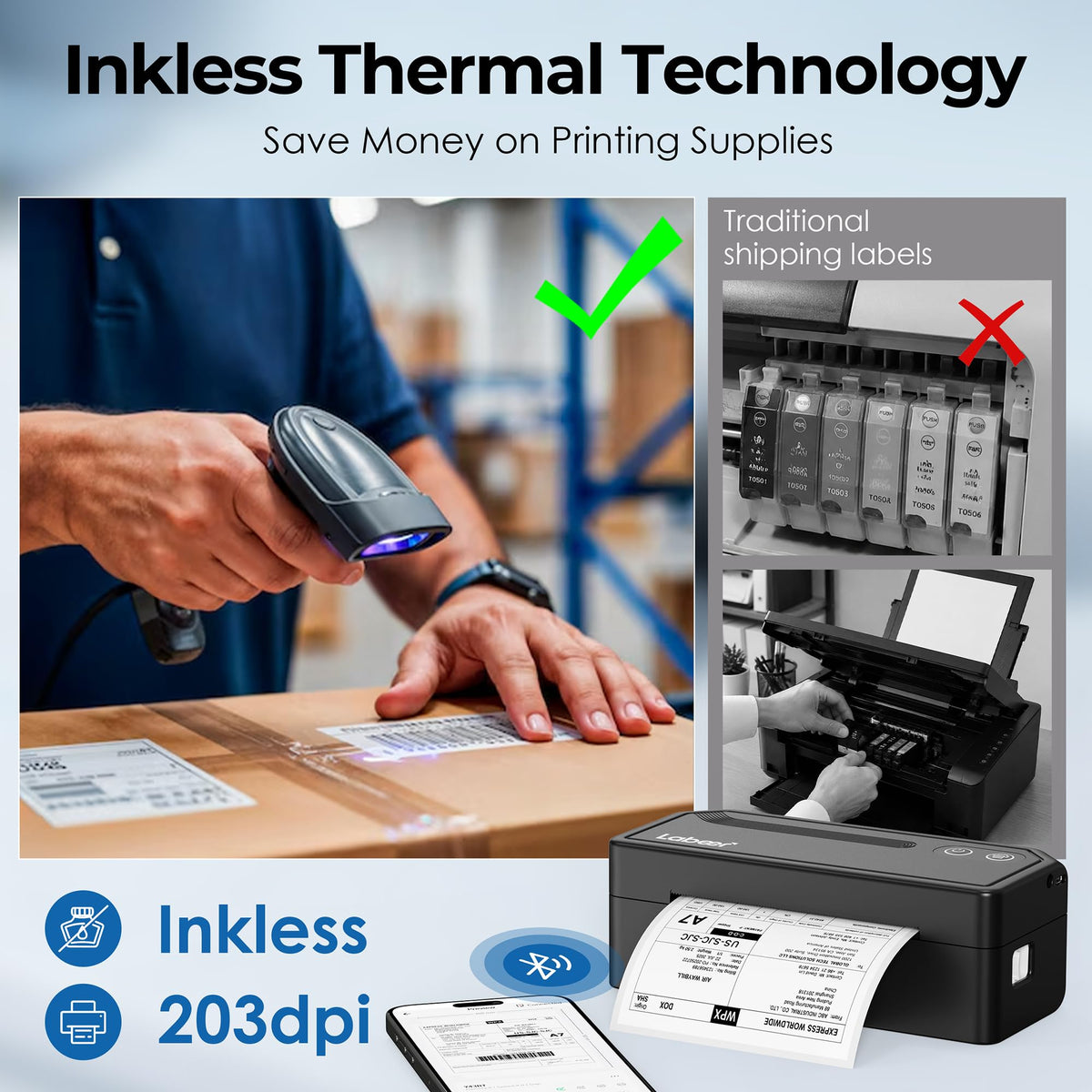 Bluetooth Thermal Shipping Label Printer Black F1901