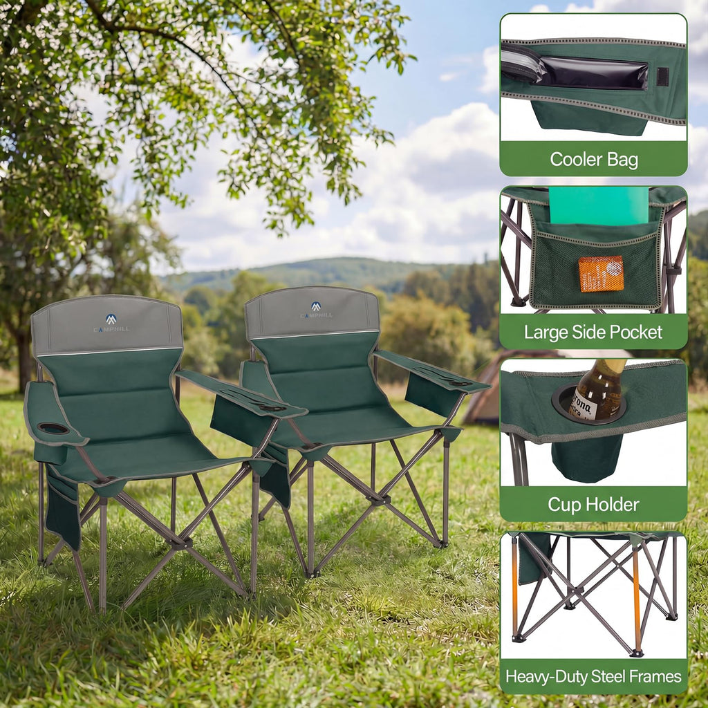 Oversized 2 Pack Heavy Duty Padded Camping Chair with Cooler Bag C225550