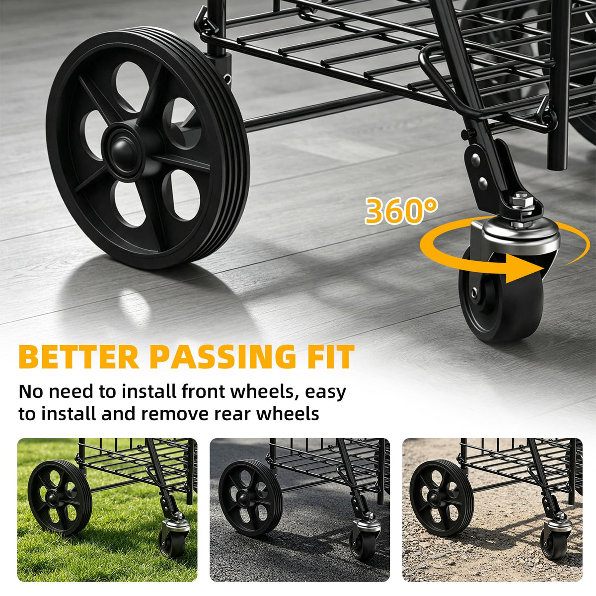 Grocery Shopping Cart with Swivel Wheels, Collapsible Utility Cart M7518