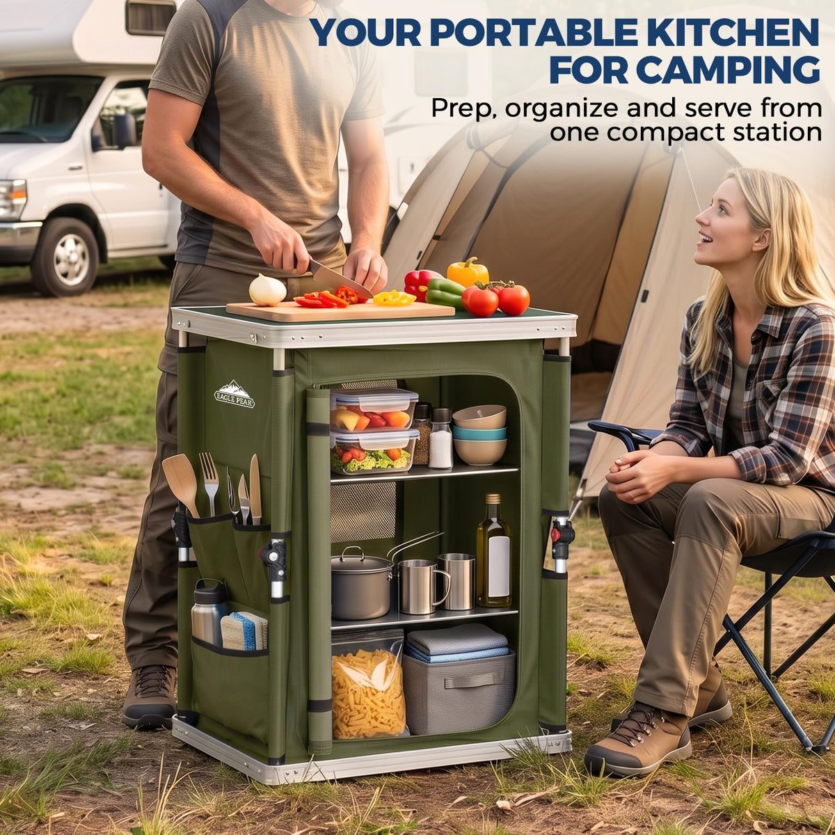 Green Portable Aluminum Folding Camping Table with Storage Organizer V645