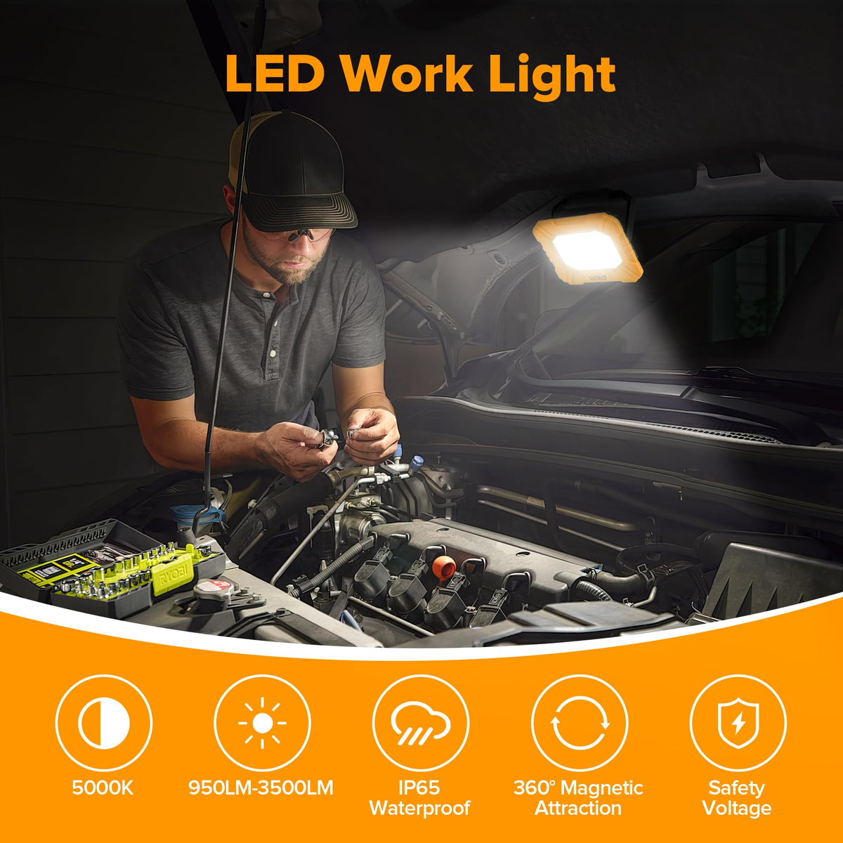 3500LM Rechargeable Magnetic LED Work Light with Stand G396276