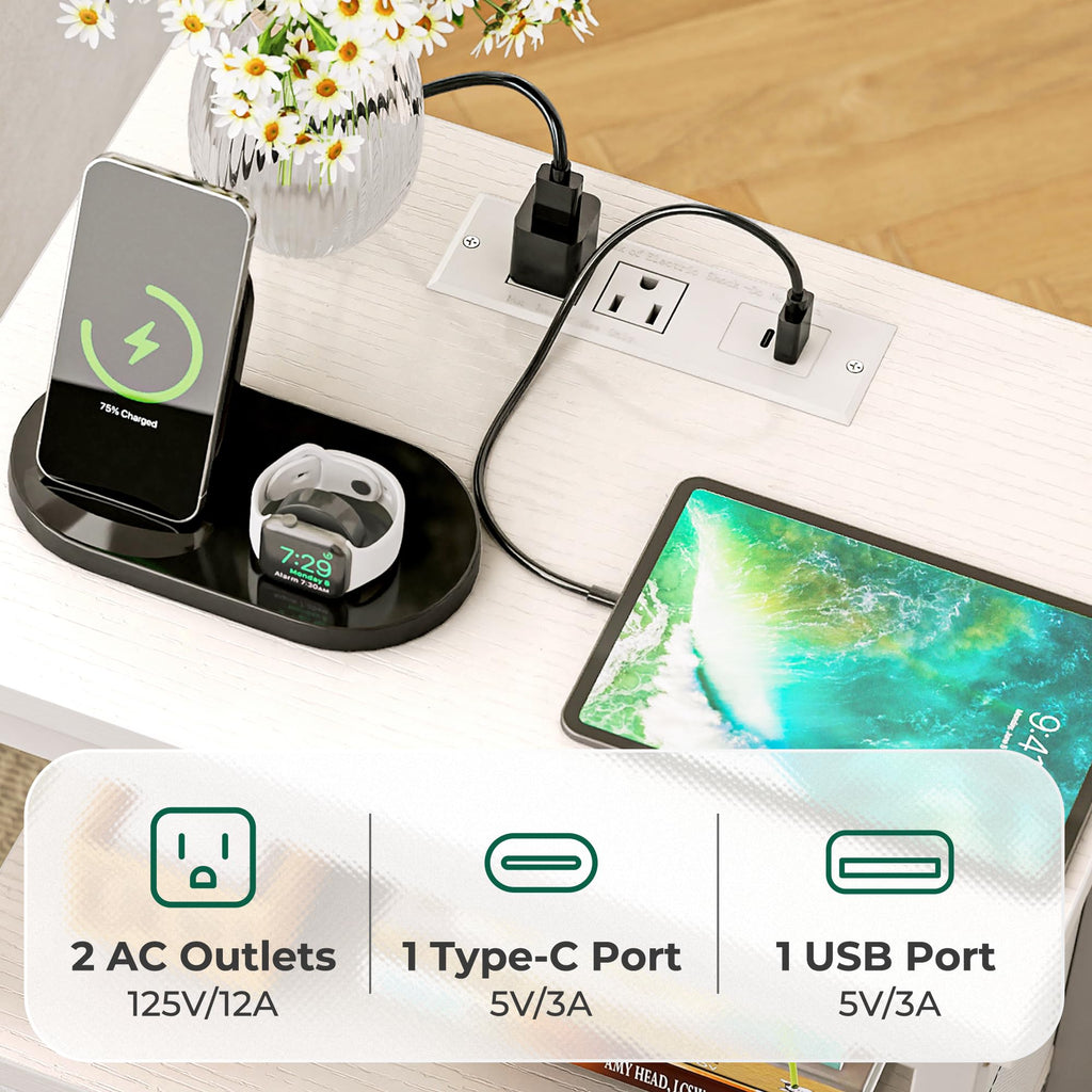 White 5 Drawer Dresser with Charging Station P93133