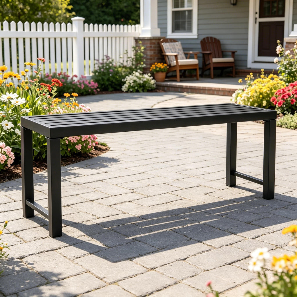 46" Black Metal Backless Outdoor Bench Y8643