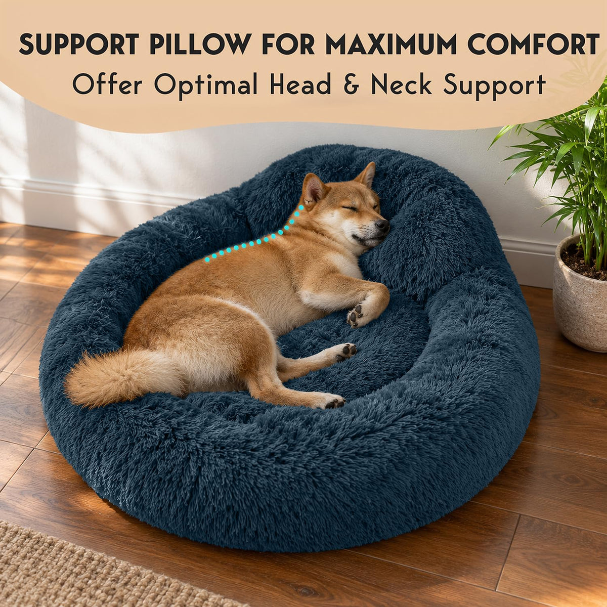 Medium Size Washable Anti-Slip Fluffy Plush Round Dog Bed D497