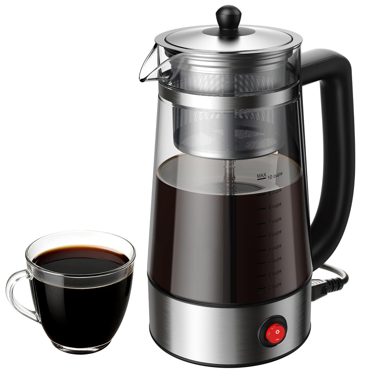 10-Cup Electric Percolator Coffee Pot with Borosilicate Carafe V4441