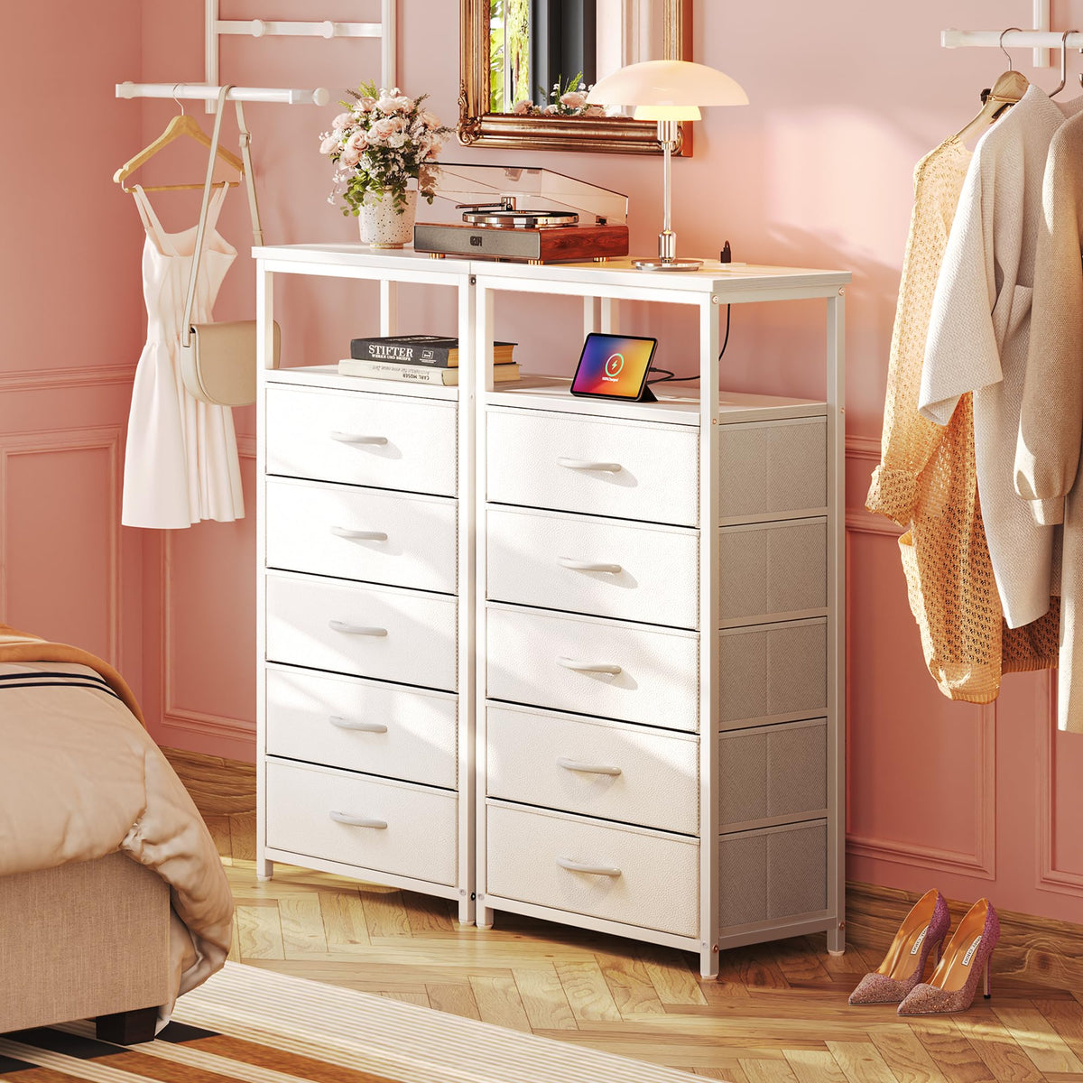 White 5 Drawer Dresser with Charging Station P93133