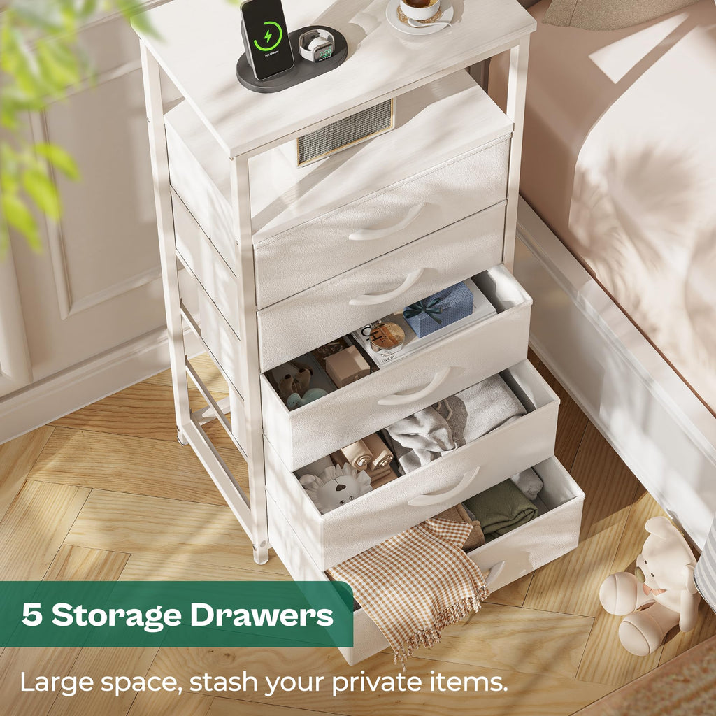 White 5 Drawer Dresser with Charging Station P93133