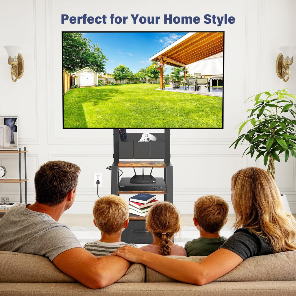 Rolling TV Stand with Power Outlet & 4-Tier Storage for 23-60 Inch Flat/Curved Screen T925