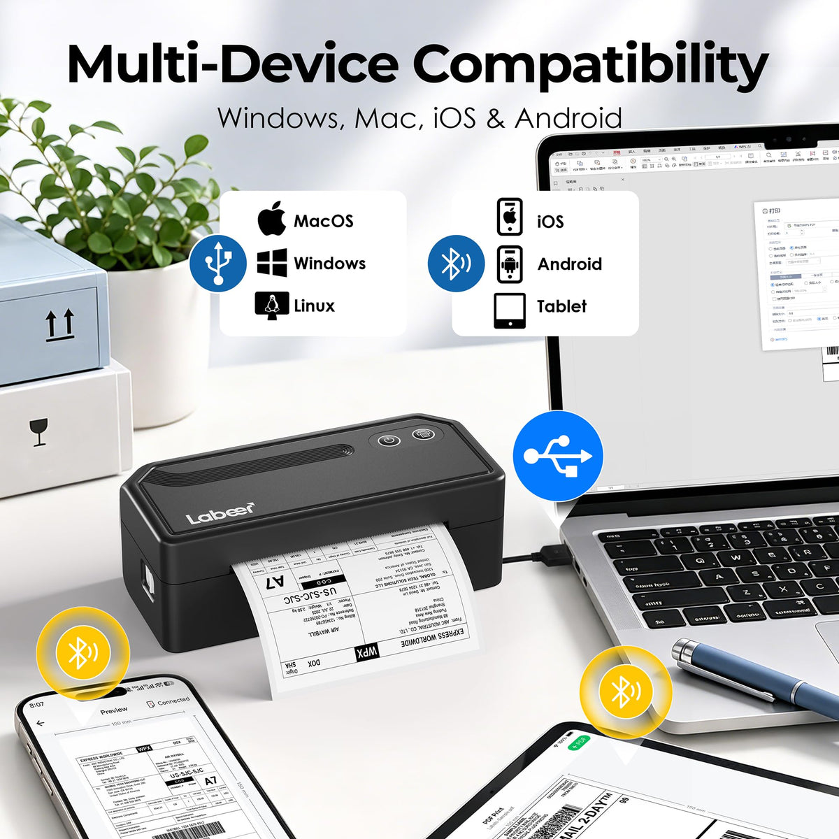 Bluetooth Thermal Shipping Label Printer Black F1901