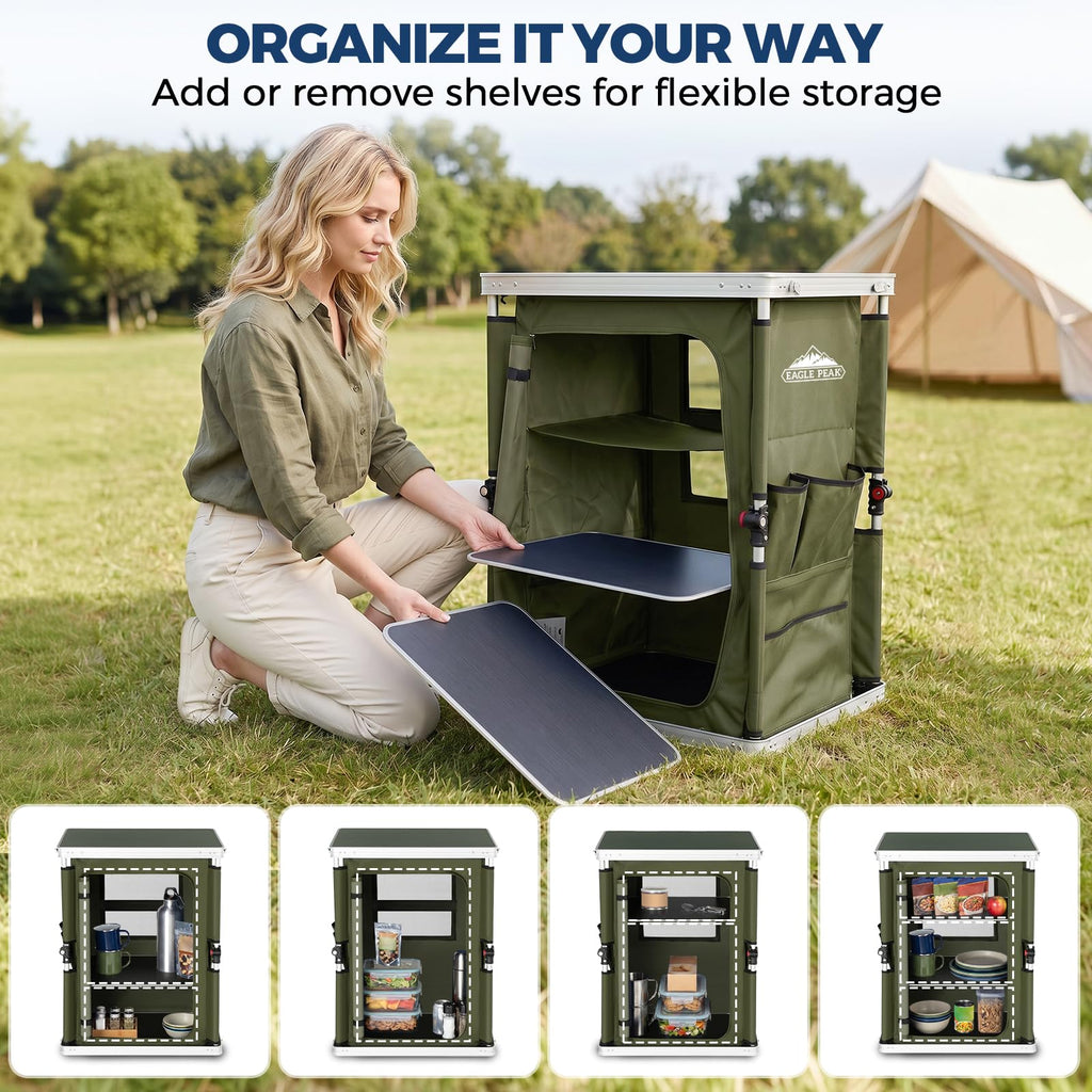 Green Portable Aluminum Folding Camping Table with Storage Organizer V645