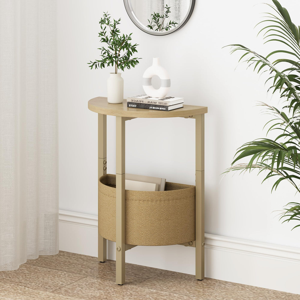 Small Round Side Table with Storage Basket, Set of 2 O675