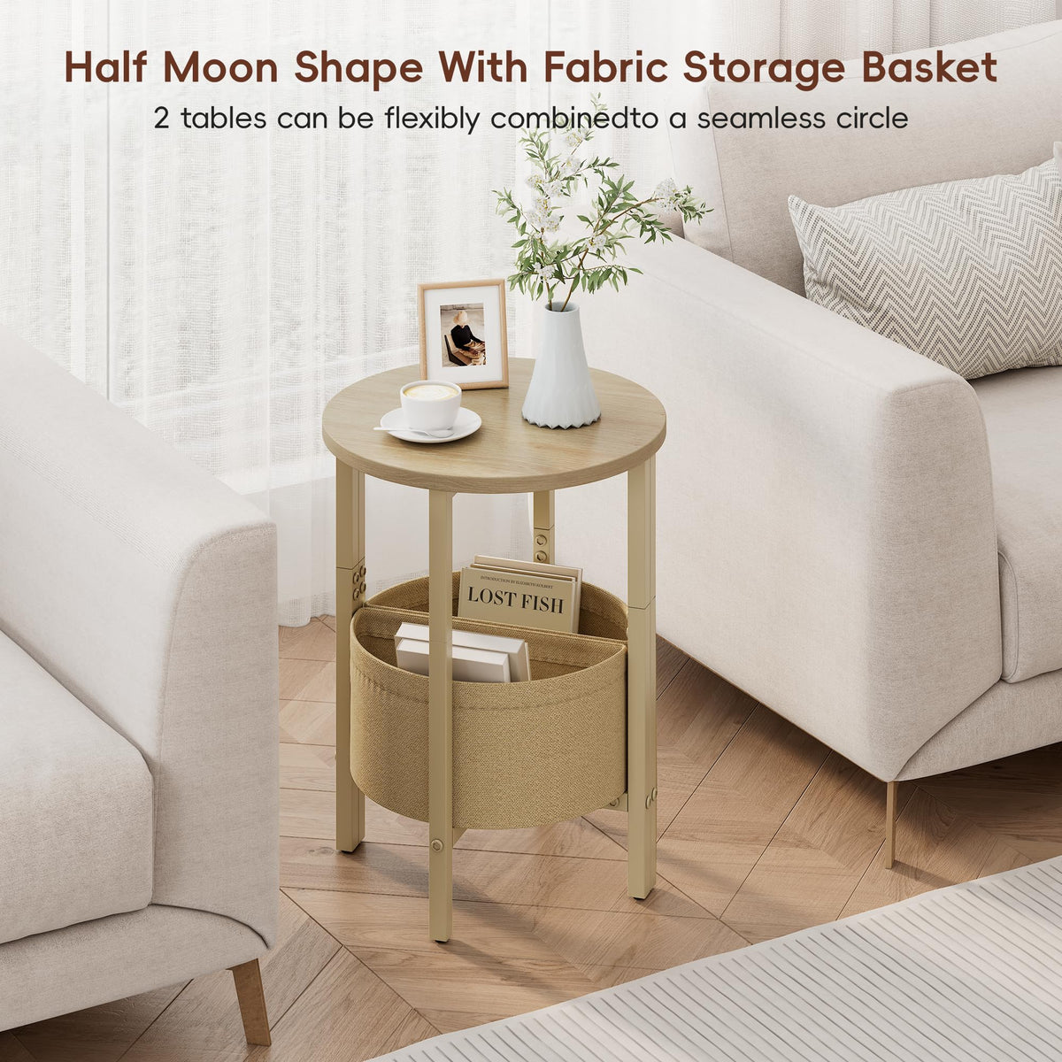 Small Round Side Table with Storage Basket, Set of 2 O675