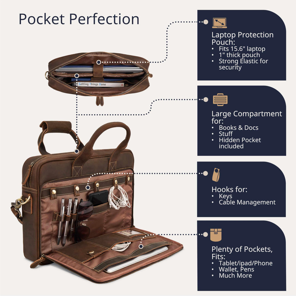 Full-Grain Leather Laptop Briefcase M9906