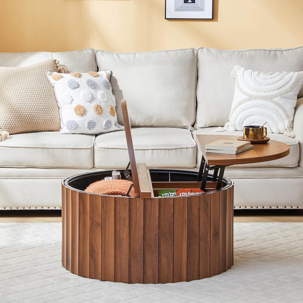 Fluted Round Lift Top Coffee Table with Storage T186