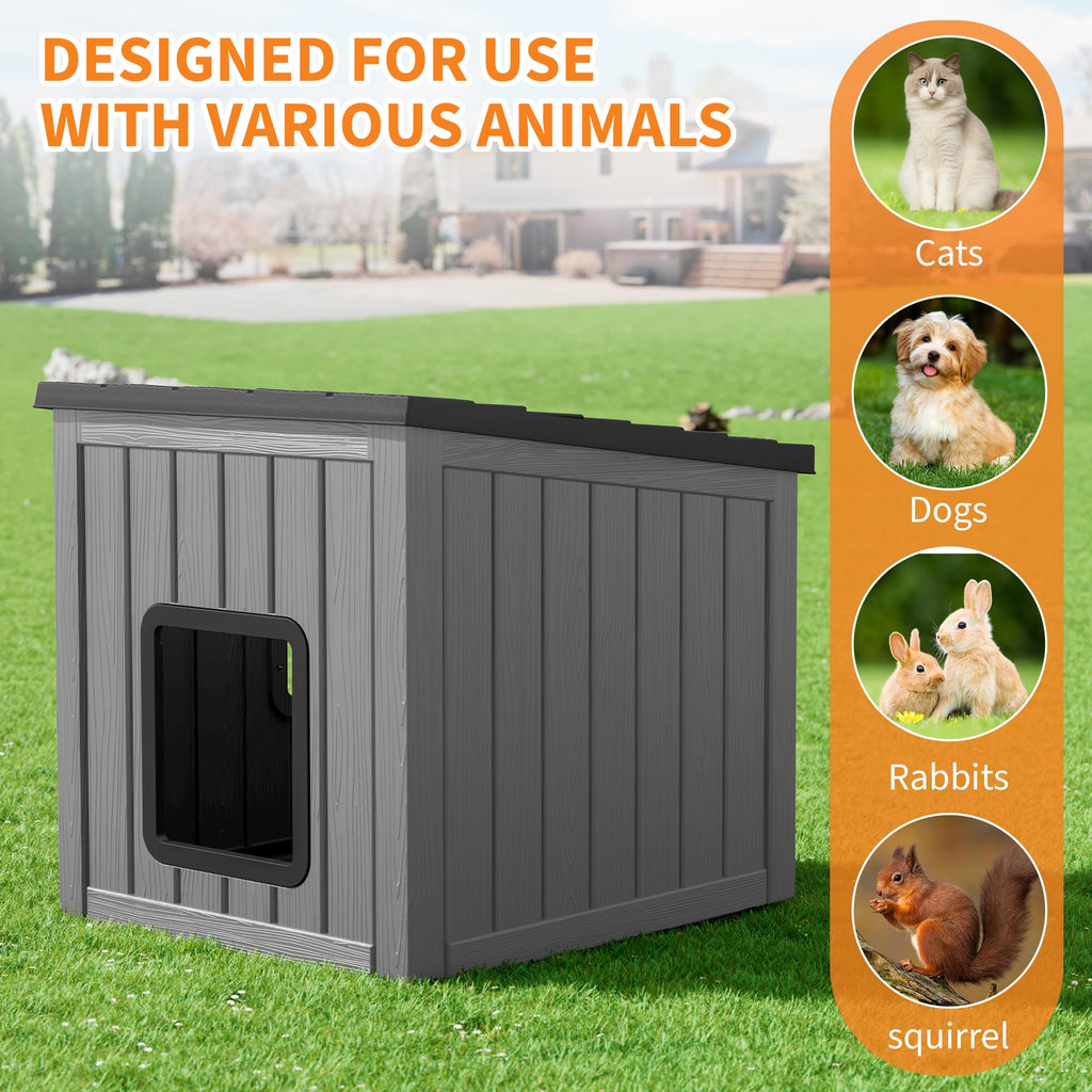 Weatherproof PP Plastic Dog House with Sloped Roof W732870