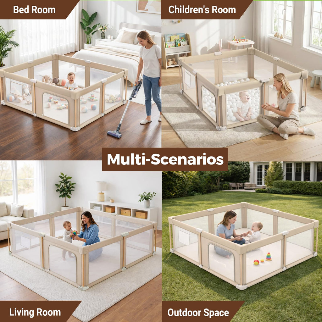 Foldable Baby Playpen with Mat, Mesh and Storage Bag O4803