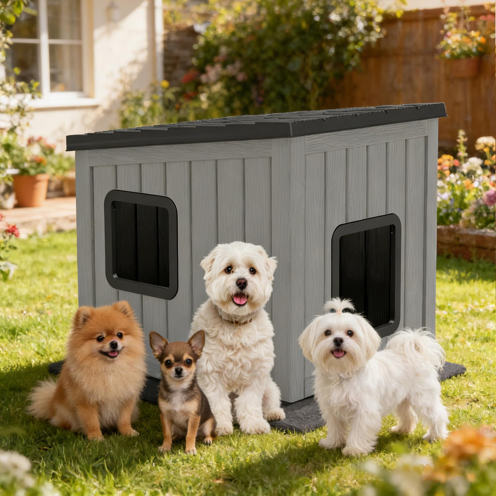 Weatherproof PP Plastic Dog House with Sloped Roof W732870