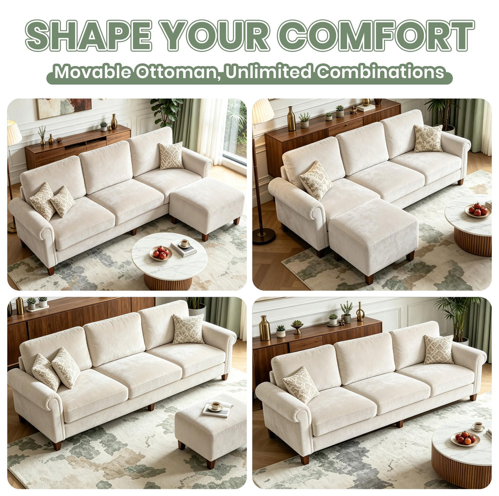 100" L-Shaped Velvet Sectional Sofa with Ottoman G563
