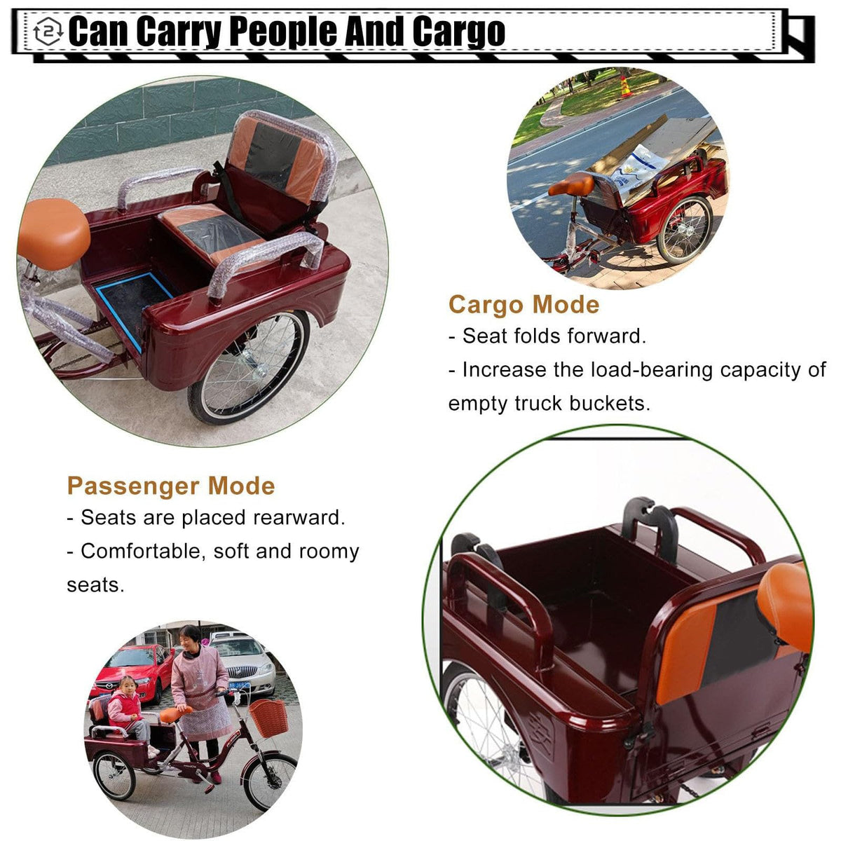 20 Inch 3-Wheel Electric Tricycle with Front Basket & Cargo Carrier U82634