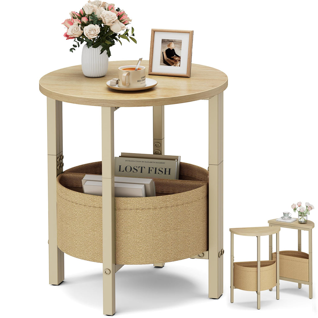 Small Round Side Table with Storage Basket, Set of 2 O675