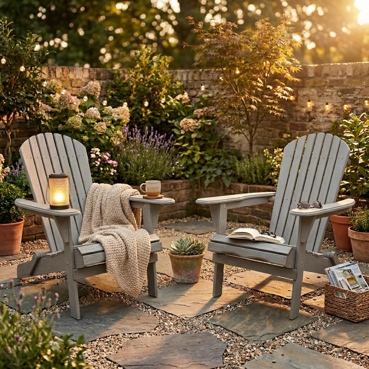 Wood Folding Adirondack Chair Set of 2 Solid Cedar A67462
