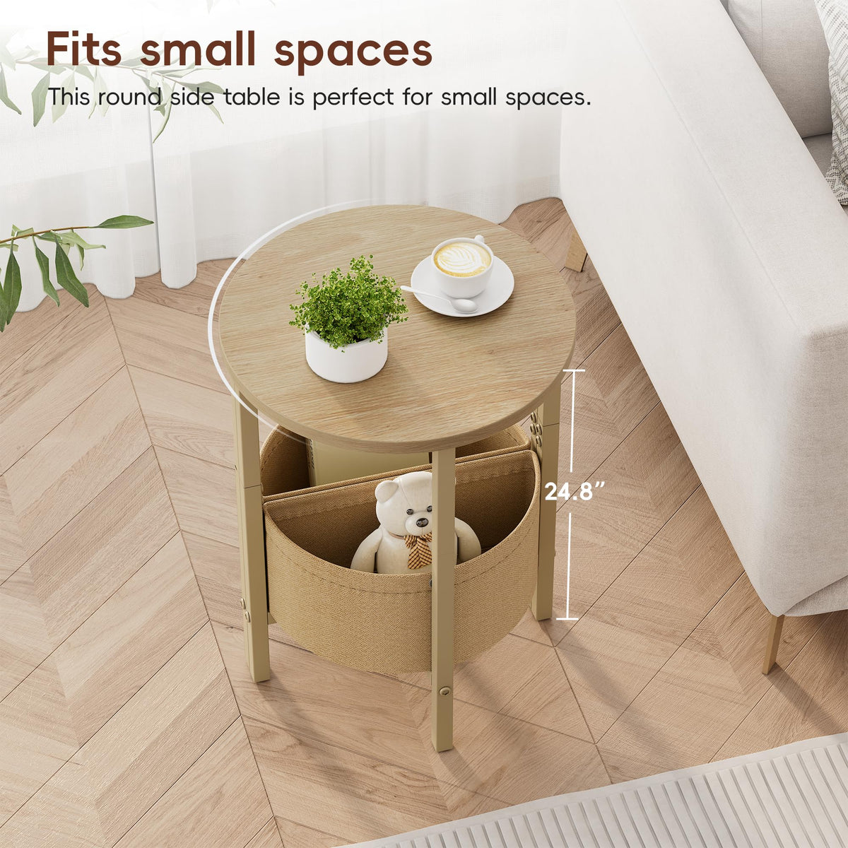 Small Round Side Table with Storage Basket, Set of 2 O675