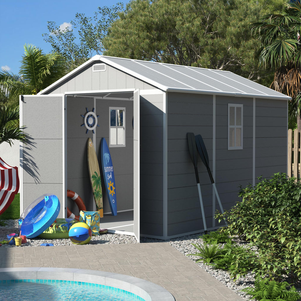 Plastic Storage Shed 7.5x10FT Grey White C941968