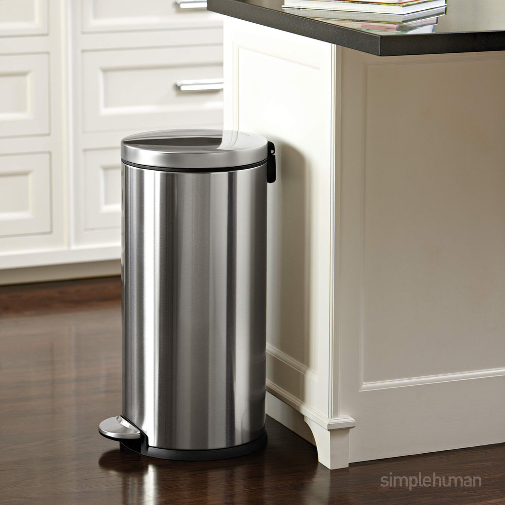 30L Brushed Stainless Steel Round Step Trash Can L966136