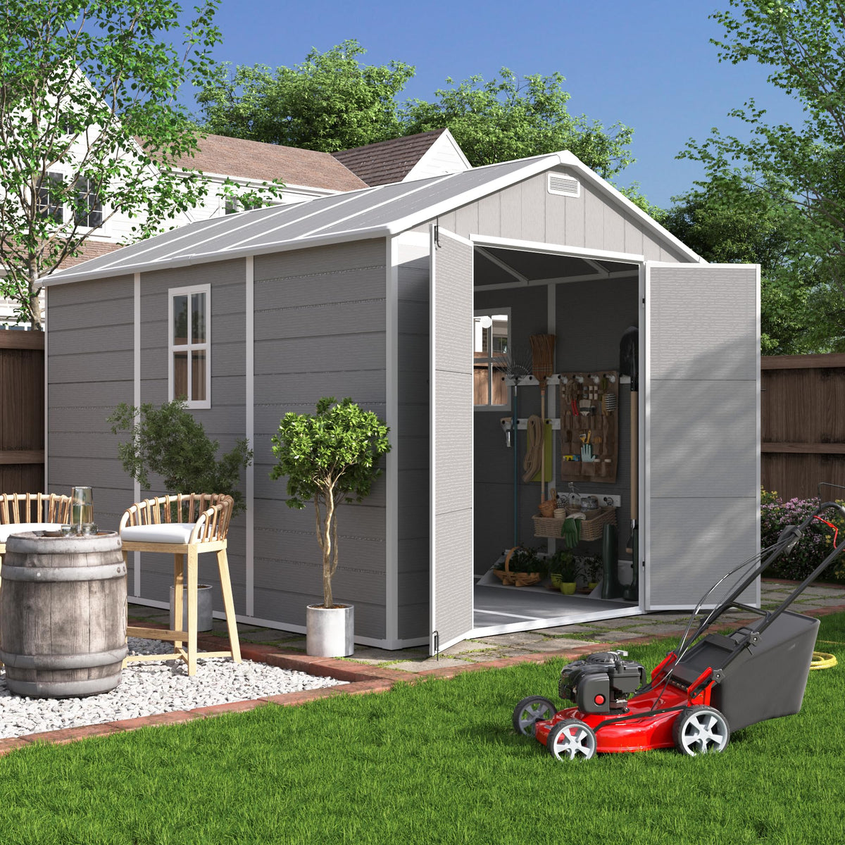 Plastic Storage Shed 7.5x10FT Grey White C941968