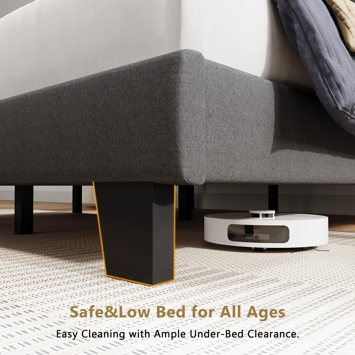 Queen Size Upholstered Platform Bed with Linen Headboard E12858